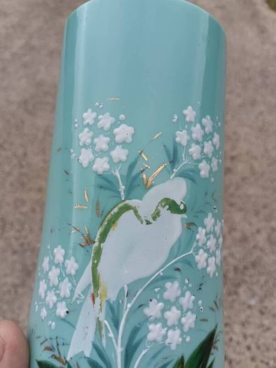 Art Deco Green Opaline Glass Vase..12.5 Inches