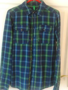 Benetton green blue check shirt 11 years