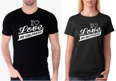 I LOVE MY GIRLFRIEND BOYFRIEND Valentines Day Love Pair T- Shirts Husband Wife set