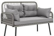 2-Seater Woven Resin Garden Sofa with Cushions and Pillows, Outdoor Sofa with Armrests, Dark Gray