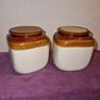 Vintage pair of brown & white jars with cork lid Image 2