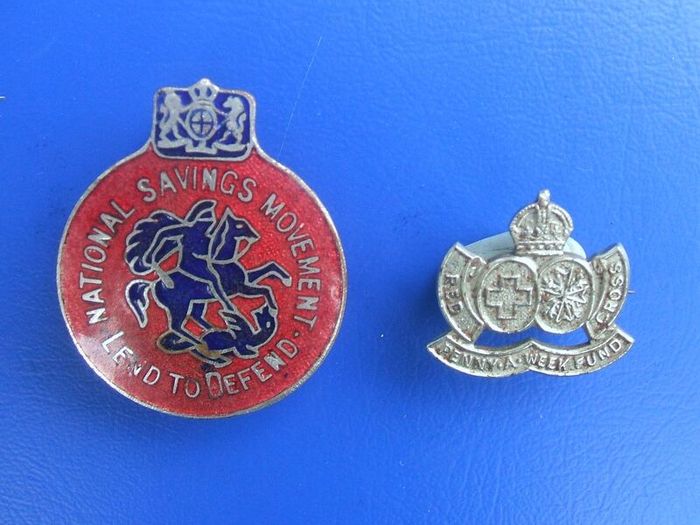 WW2 Red Cross St. John Ambulance & National Savings Movement Lend-to-Defend (wartime savings badges) - two Home Front savings scheme badges (1940s)