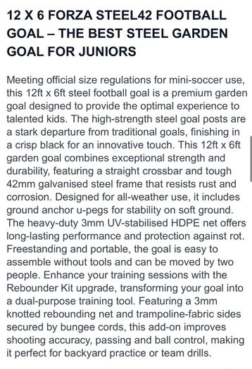 12 x 6 FORZA Steel42 Football Goal Brand New