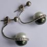 Vintage Black and White Pearl Sterling Silver 925 Earrings 3,5g Image 2