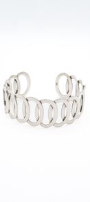 Sterling Silver Open Cuff Circle Link Bangle Bracelet