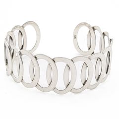 Sterling Silver Open Cuff Circle Link Bangle Bracelet