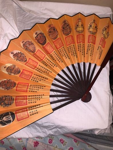 Vintage wooden hand fan- ornamental Chinese emperor design