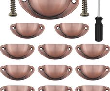 NEW SALE |  12 Pcs Vintage Half Moon Shell Cup Pull Handles for Cabinet Cupboard Door Dresser Wardrobe Drawer with Screws, 65mm Hole Centres, Brushed Copper