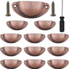 NEW SALE |  12 Pcs Vintage Half Moon Shell Cup Pull Handles for Cabinet Cupboard Door Dresser Wardrobe Drawer with Screws, 65mm Hole Centres, Brushed Copper