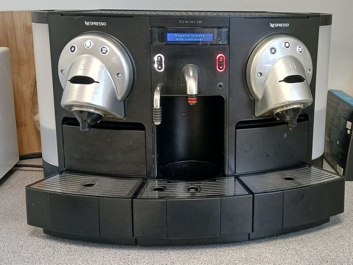 Nespresso Gemini 220 coffee machine and Belling mini fridge