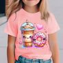 Girls' T-Shirt with Milk Tea and Doughnut Print Image 2