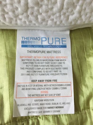 Thermopure cot  memory foam mattress