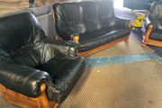 Dark green 3 seater sofa plus 2 matching chairs