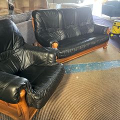 Dark green 3 seater sofa plus 2 matching chairs