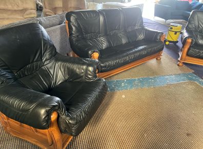 Dark green 3 seater sofa plus 2 matching chairs