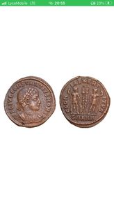 Constantius II Caesar follis 17mm, 2,7g Antioch  Soldiers Military standart