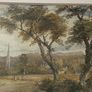 Unsigned Antique 19th century English school watercolour pastoral Landscape with church spire and figures Image 4