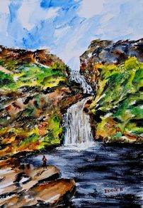 assaranca waterfall Donegal watercolour