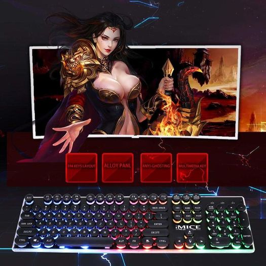 New iMICE AK-700 Retro Punk Backlight Wired USB Gaming Keyboard Black