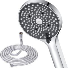 Shower Head and Hose 1.6M - 110mm Large Powerful Flow Shower Hose and Head High Pressure 6 Modes Pressure Boosting Handheld Showerhead for Low Water Pressure Electric Shower Head,Chrome