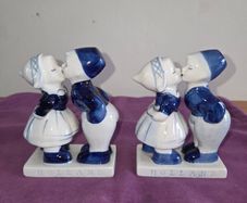 Pair of Delft Blue Kissing Couple Figures