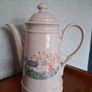 7pc Retro Vintage Italian Faience Coffee Set - GL Landscape Teapot & 6 Mazagran Pedestal Cups Image 3