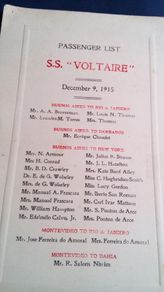 S.S. Voltaire. Passenger List plus Deck Sports Programme 1915.