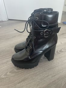Black platform high-heel lace up boots