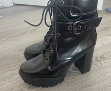 Black platform high-heel lace up boots