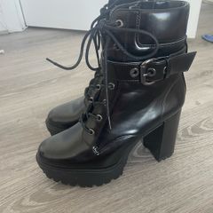 Black platform high-heel lace up boots