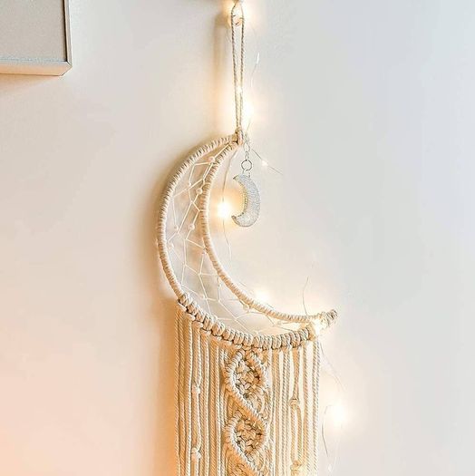 NEW SALE | Macrame Wall Hanging with LED Light,Moon Dream Catcher Woven Tapestry Bohemian Home Decor Wedding Party Ornaments Craft Gifts,Interior Holiday Decorations Christmas Decoration