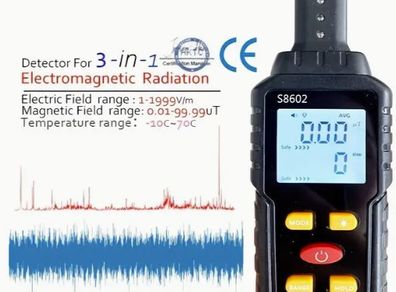 EMF & RF Detector - Electromagnetic Field, Radiation Dosimeter with Alarm, Temperature Measurement - Battery Powered, High Precision, new, unopened.