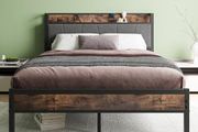 Double Bed Frames with Storage Headboard,Heavy Duty Metal Upholstered Platform Bed Frame Double Bed,Mattress Foundation