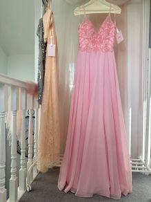 Blush Pink Deep V-Neck Beaded Sequin Lace-Up Chiffon Evening Gown