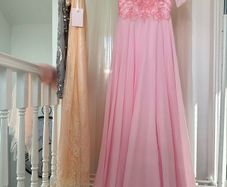 Blush Pink Deep V-Neck Beaded Sequin Lace-Up Chiffon Evening Gown