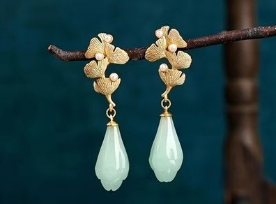 Mint Green Pearl Statement Drop Matte Gold Earrings