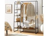 Clothes rack with 5 levels clothes rack, coat rack, 5 levels, 45 x 120 x 160 cm, wardrobe with shoe rack, clothes rail, open wardrobe, 6 hooks, industrial design, vintage brown-black