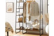 Clothes rack with 5 levels clothes rack, coat rack, 5 levels, 45 x 120 x 160 cm, wardrobe with shoe rack, clothes rail, open wardrobe, 6 hooks, industrial design, vintage brown-black