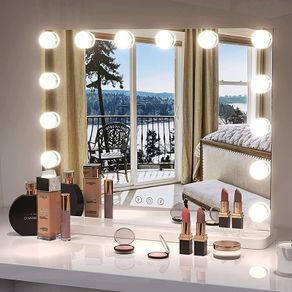 Hollywood Vanity Mirror with Lights, 50x42cm Large Lighted Makeup Mirror with 14 Dimmable LED Bulbs, Touchscreen Control, Cosmetic Tabletop Mirror for Bedroom, Dressing Room (FREE POSTAGE)