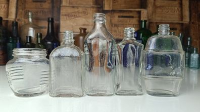 475 - Set of 5 Vintage Clear Glass Cork Screw Top Collectible Decorative Bottles
