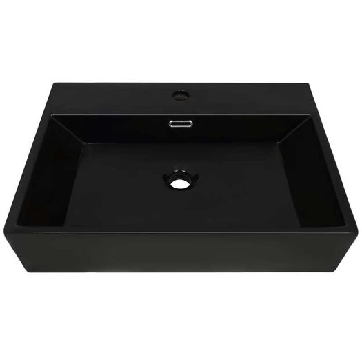 Basin with Faucet Hole Ceramic Black 60.5x42.5x14.5 cm