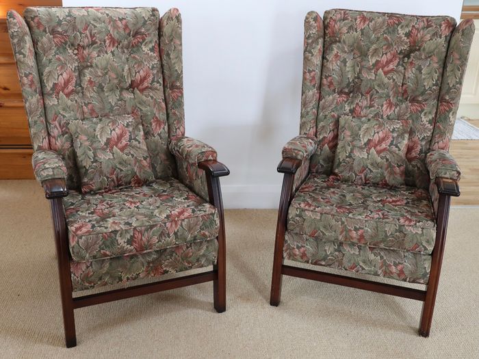 Solid Wood and Fabric Armchairs