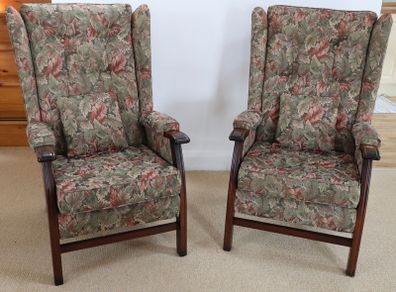 Solid Wood and Fabric Armchairs