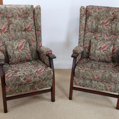 Solid Wood and Fabric Armchairs