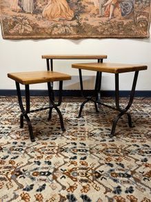 FLAS SALE ! WAS 350 NOW 250 ! Wrought Iron and Oak Top Nest of Tables .