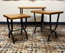 FLAS SALE ! WAS 350 NOW 250 ! Wrought Iron and Oak Top Nest of Tables .
