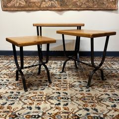 FLAS SALE ! WAS 350 NOW 250 ! Wrought Iron and Oak Top Nest of Tables .