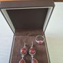 Sterling silver deep red stone drop earrings and ring set Image 3