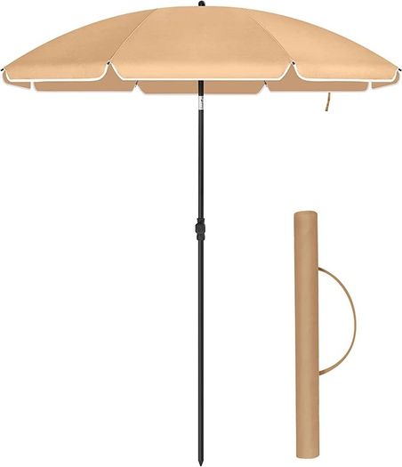 1.6 m Parasol, Beach Umbrella, UPF 50+, Sun Protection, Portable Octagonal Polyester Canopy, Fibreglass Ribs, Tilt Mechanism, Carry Bag, for Beach Garden Balcony Pool, Taupe MULTIPLE COLOURS AVAILABLE (FREE POSTAGE)