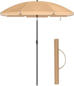 1.6 m Parasol, Beach Umbrella, UPF 50+, Sun Protection, Portable Octagonal Polyester Canopy, Fibreglass Ribs, Tilt Mechanism, Carry Bag, for Beach Garden Balcony Pool, Taupe MULTIPLE COLOURS AVAILABLE (FREE POSTAGE)